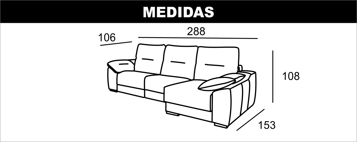 Medidas sofá con chaiselongue Grande Lua