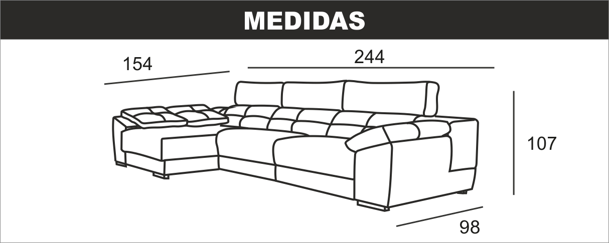 Medidas sofá con chaiselongue Pequeño Memory