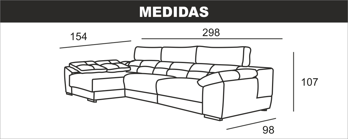 Medidas sofo con chaiselongue Grande Memory