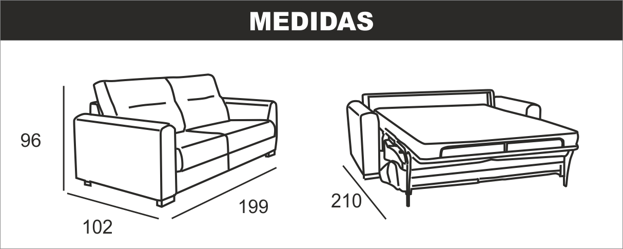 Medidas sofá cama italiana NALA